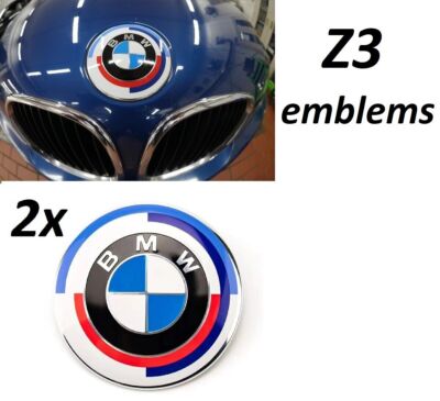 2pcs 82mm 50th anniversary Front Hood Rear Trunk Emblem Z3 E34 E32