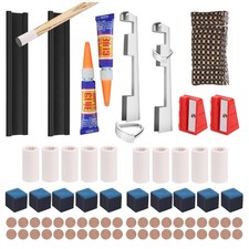 Pool Cue Tips Repair Kit 40 PCS 13mm Tips 10 Chalk Cubes 5 Repairers 2 Clamps