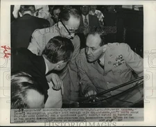 1949 Press Photo Harry Vaughan testifies before Senate Subcommittee hearing