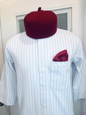 2piece set 3/4 sleeves African/Nigerian Kaftan in white/black stripes. Size M