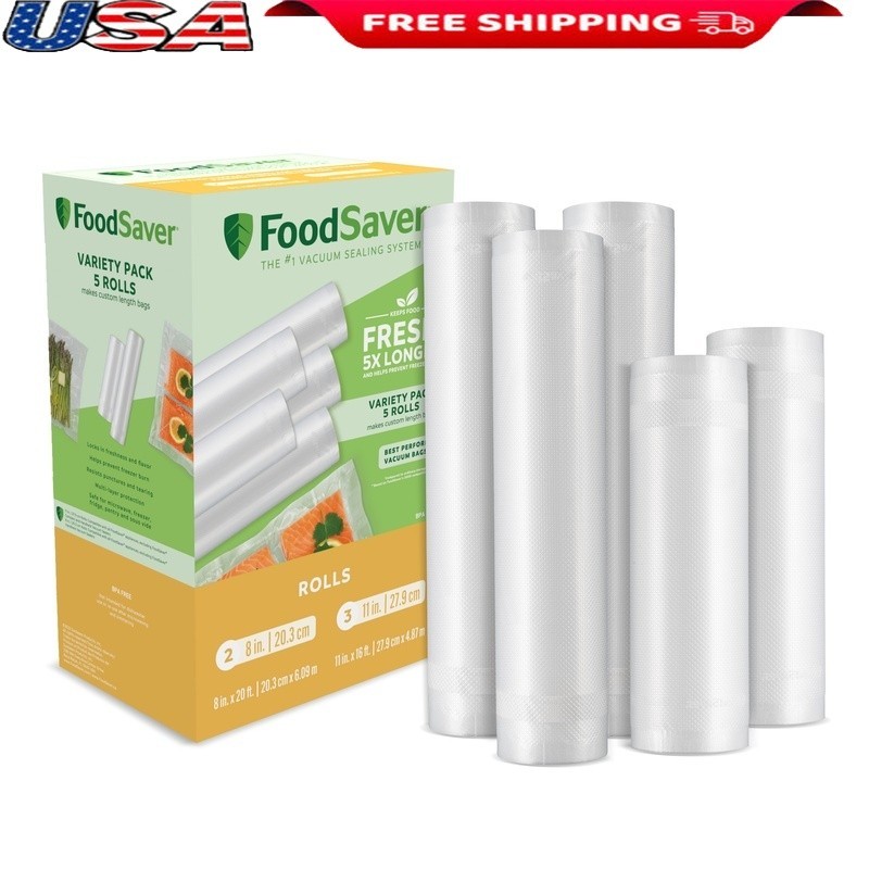 Vacuum Sealer Bags 5-Pack Airtight Freezer Safe Food Storage Rolls  
