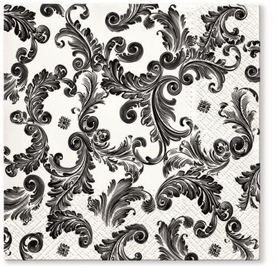 20 Servietten Ornamente Muster Source of Fame black schwarz weiß Motiv 33x33cm