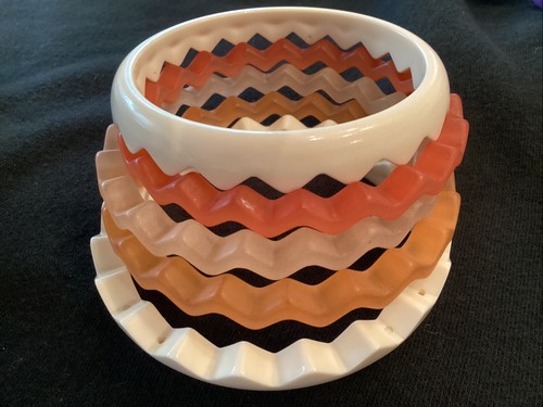 Rare Vintage Cuff Lucite Puzzle Zig Zag Stacked Bracelet Oranges~white - Picture 3 of 6