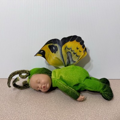 Anne Geddes Butterfly Yellow Green Sleeping 10'' Realistic Baby Doll Plush Wings