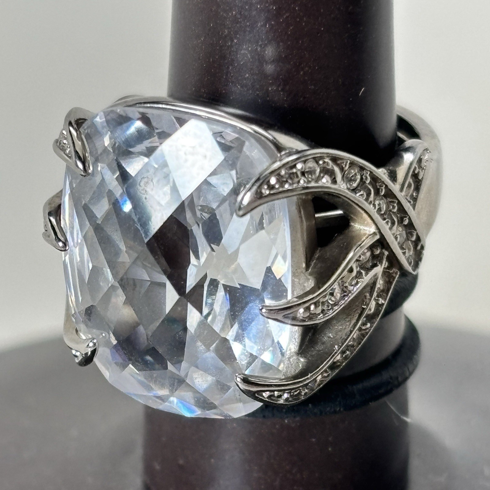 Cocktail Ring Clear Rectangle Faceted Crystal Sto… - image 1