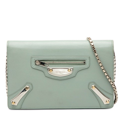 Balenciaga 420837 Leather Chain Wallet Shoulder Bag Blue Crossbody Purse 99