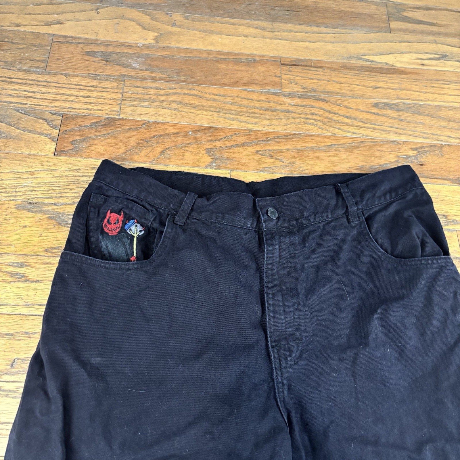 Missing Purpose Black Devil Embroidered baggy Pan… - image 2