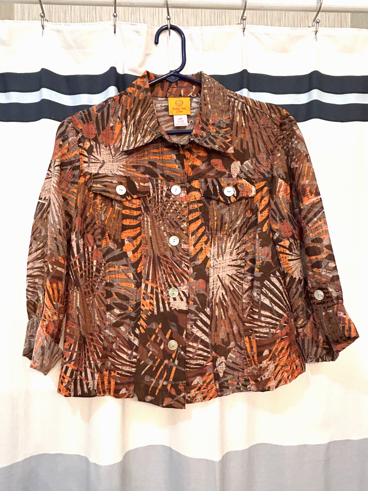 Ruby Rd Brown Multi Burn Out Jacket Size 12P Butt… - image 1