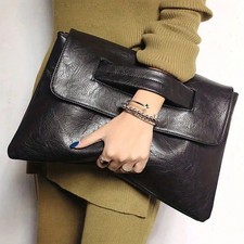 Vintage PU Leather Clutch Bag Large Capacity Envelope Wristlet Handbag