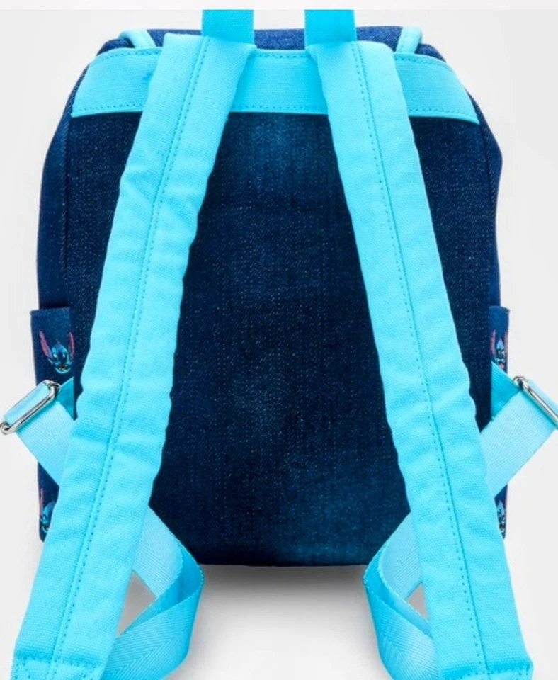 LOUNGEFLY DISNEY LILO & STITCH EMBROIDERED DENIM MINI BACKPACK NWT - Image 3 of 4
