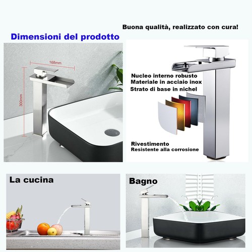 Rubinetto da bagno a cascata rubinetto da bagno in acciaio inox e ottone - Foto 24 di 24