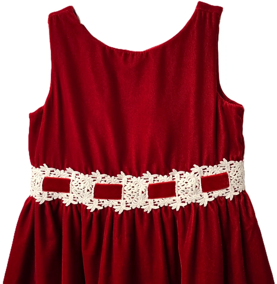 Vestido de férias Janie Jack veludo 4 4T menina renda forrado em camadas Natal vermelho igreja - Imagem 4 de 4