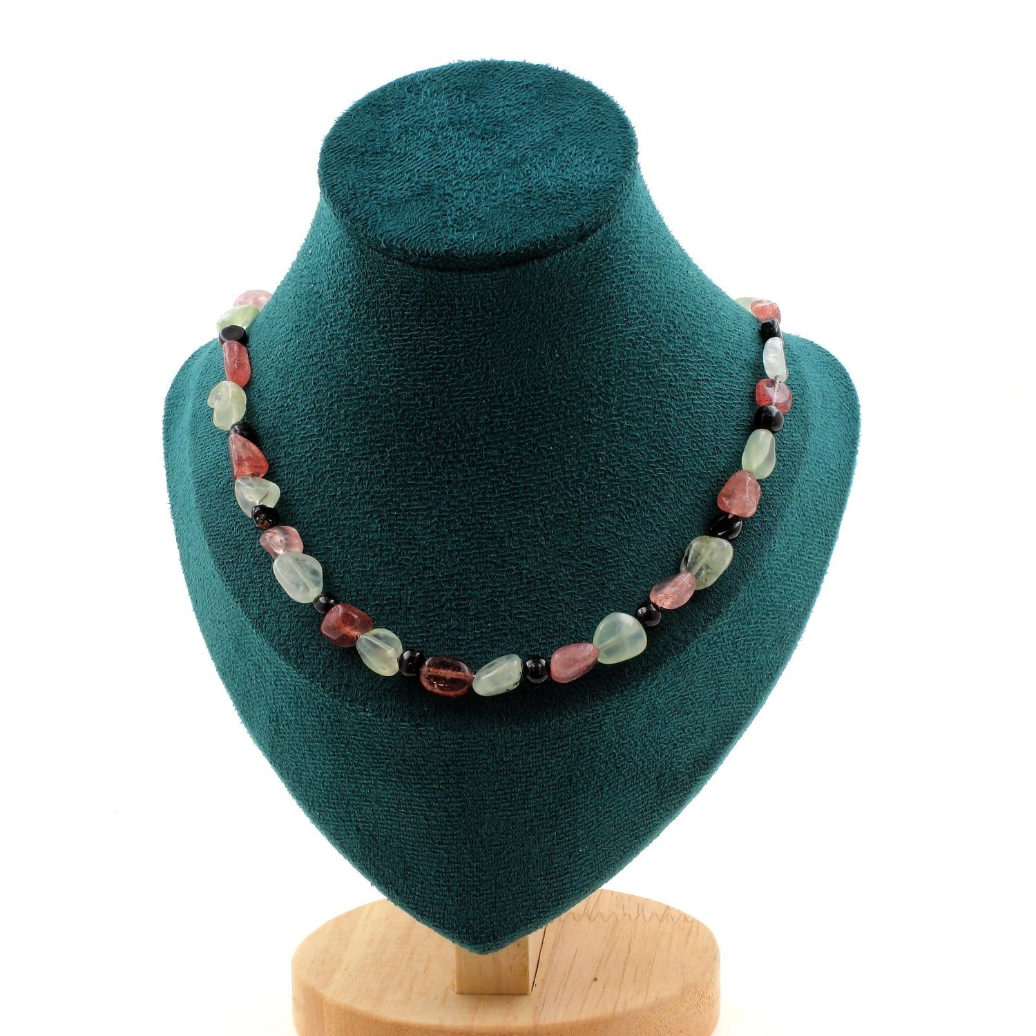 Collier en perles de Prehnite Strawberry Quartz et Tourmaline S d'harmonie