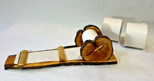 Vintage Handmade Rustic Wood Wall Hanging Note Scroll Notepad w/ Paper Rolls - Picture 3 of 5