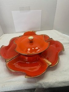 Vintage MCM California Orig. U.S.A.-Orange w/Gold Fleck- Serving Set-6 piece