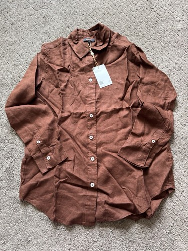 Quince Women’s 100% European Linen long Sleeve Shirt Chocolate Size S