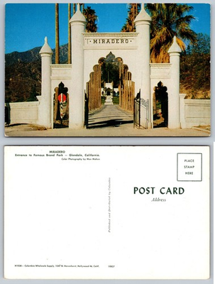 #ad Miradero Entrance Glendale California Postcard $3.98