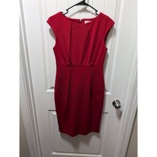CALVIN KLEIN Women's Red Sleeveless Dress Fully Lined - Size 2 Without Belt