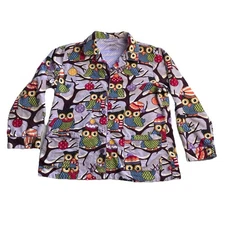 Nick & Nora Owl Flannel Pajama Top Womens XL Purple Long Sleeve Button Up Shirt