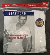 Stafford Premium V Necks 100% Heavyweight Cotton Durable Comfort Medium White