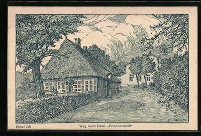 Artist postcard Kiel-Heikendorf, way to Hotel Friedrichshöh 