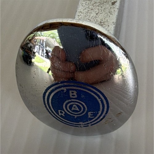 Vintage Crome Railroad Spike/Nail Round Head with Blue "B A R E" Logo Stamp