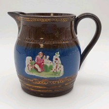 Antique Victorian Milk Jug Creamer Small Brown Decorated Lustreware 7.6cm Height