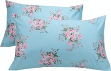 Soft Blue Cotton Pillowcase Set of 2, Floral Printed Queen Size Pillow 10