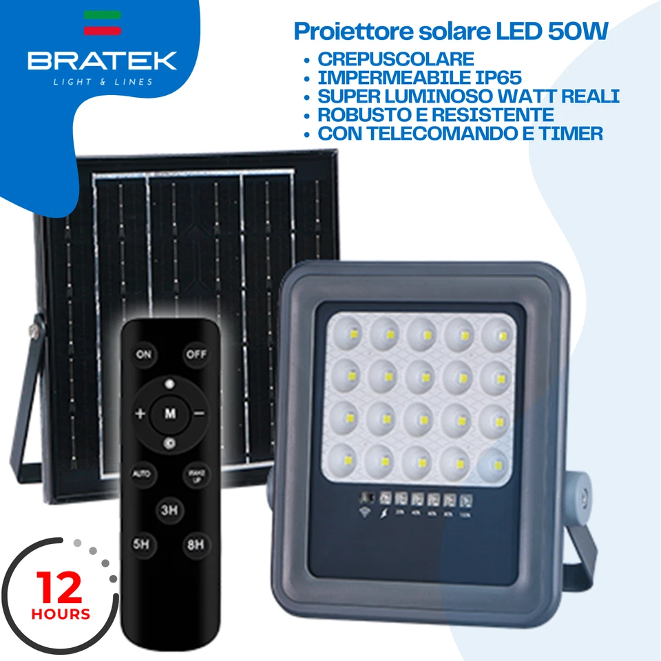 Faretto LED Esterno con Pannello Solare Faro 300W 200W 100W Crepuscolare Potente