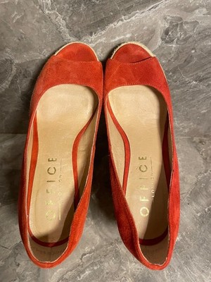 OFFICE LONDON Orange Suede Peep Toe Espadrille Wedge size 37(US 6.5)