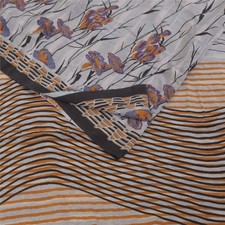 Sanskriti Vintage Saree Gray Pure Crepe Silk Floral Printed Sari 5 Yard Fabric