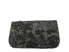 Vintage 1960s Beaded Sequin Black Evening Bag Clutch Made in Hong Kong
