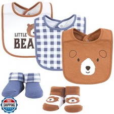 Hudson Baby Infant Boy Cotton Bib and Sock Set, Little Brown Bear, One Size