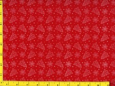 White Christmas Trees on Red Quilting Sewing Fabric by Yard 3099