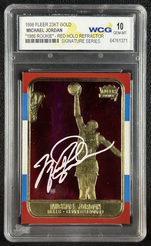 MICHAEL JORDAN WCG 10 1998 FLEER 23KT GOLD 1986 RED HOLO REFRACTOR 1371