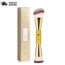 Luxurious Dual-Ended Foundation Brush with Gold Handle  Soft Synthetic Bristles