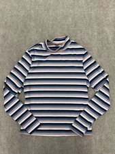 Shein Curve Blue White Pink Striped Long Sleeve Lock Neck Shirt Womens Size 0XL