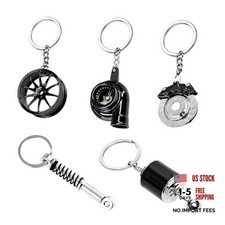 5 PCS Car Parts Model Key Chain, Creative Turbo Wheel Rim Keyring Kit, Black