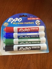 EXPO DRY ERASE MARKERS ASSORTED COLORS 4 COUNT LOW ODOR CHISEL TIP EASY ERASE