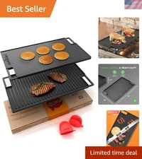 Cast Iron Grill Plate Reversible Flat Ridged Skillet Pan for Two Burners