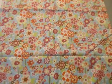 Purple, Pink, Orange Flowers on Blue Cotton Fabric 44" Wide x 36" long