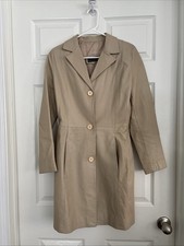 Vintage Vera Pelle Gardini Leather Trench Coat Jacket Tan Made In Italy Sx XS