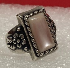 Vintage Southwestern Signed 925 Sterling Silver Flower MOP BAND RING SIZE 7