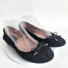 Antonio Melani Murando Leather Comfort Ballet Flats Size 6.5 M Black Bow Stitch 