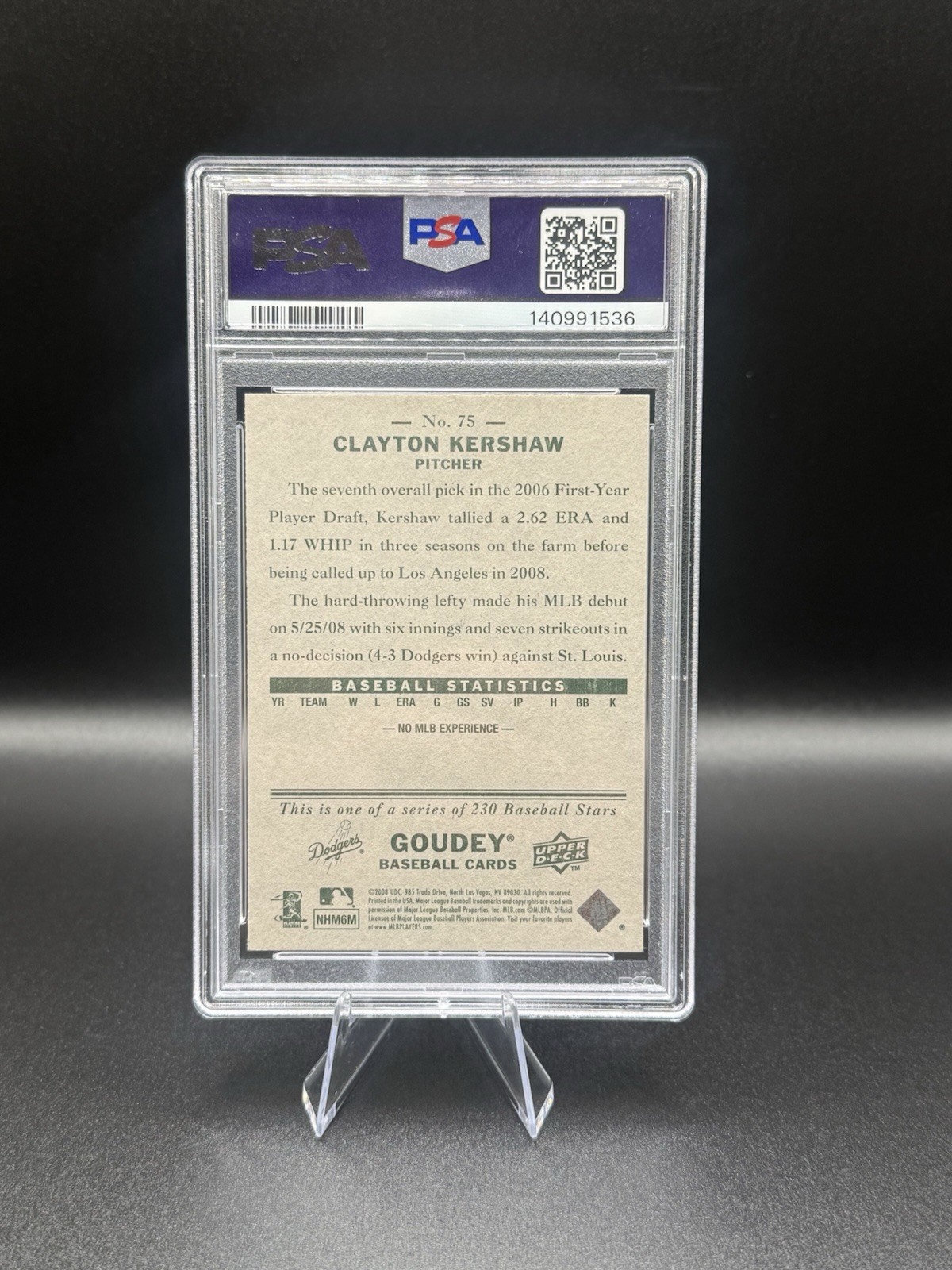 Upper Deck 2008 Goudey Clayton Kershaw Rookie #75 Dodgers PSA 9 view 2