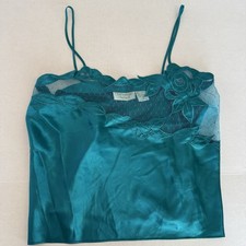 VTG Victorias Secret Gold Label Cami Tank Top Teal Green Satin Lace Womens Med