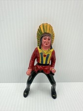Vintage Hard Plastic Toy Painted Native American Indian Rider looking for Horse