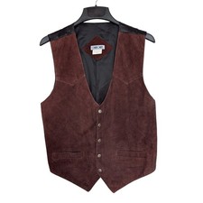 Vintage Cherokee Brown Suede Leather Vest Men s Medium Western Button Front