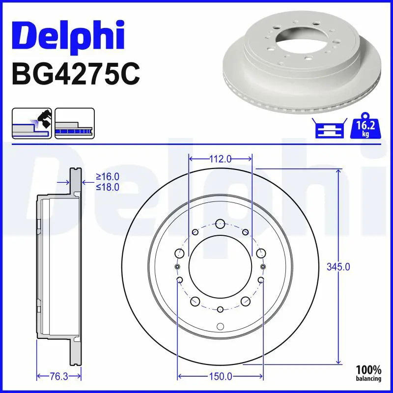 DELPHI BG4275C Disco freno ventilato, rivestito - Immagine 3