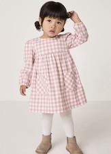 The Little White Company Organic Cotton Gingham Dress & Tights Set 3-6month Bnwt